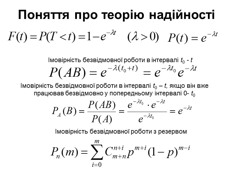 Поняття про теорію надійності Імовірність безвідмовної роботи з резервом Імовірність безвідмовної роботи в Поняття про теорію надійності Імовірність безвідмовної роботи з резервом Імовірність безвідмовної роботи в
